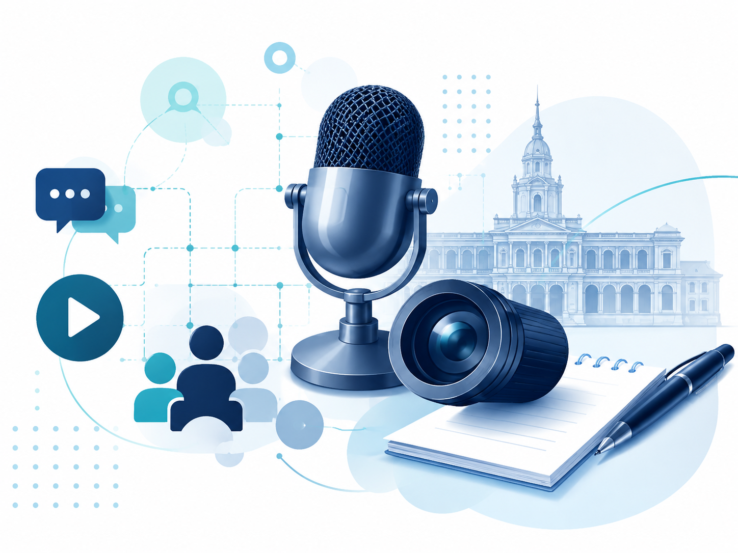 Ilustración institucional sobre comunicación, periodismo y participación profesional